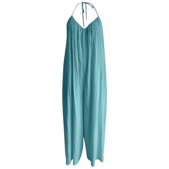 Pants & Jumpsuits | Light Blue Halter Halter Neck Backless Wide Leg ...